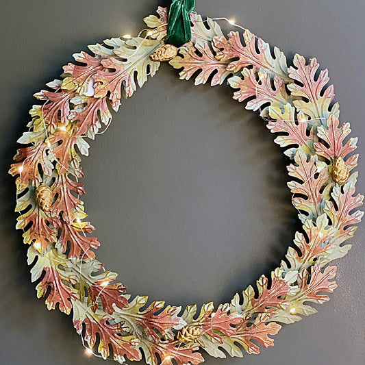 Autumn Oak Leaf & Cone Wreath - Antique metal