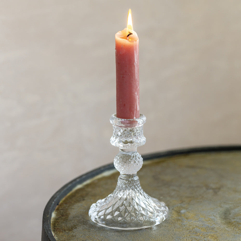 Harlequin Glass Candlestick - Clear