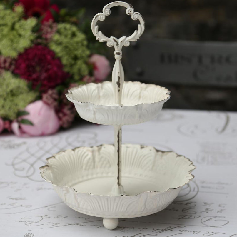 Étagere with Lace Edged Trays - Antique White