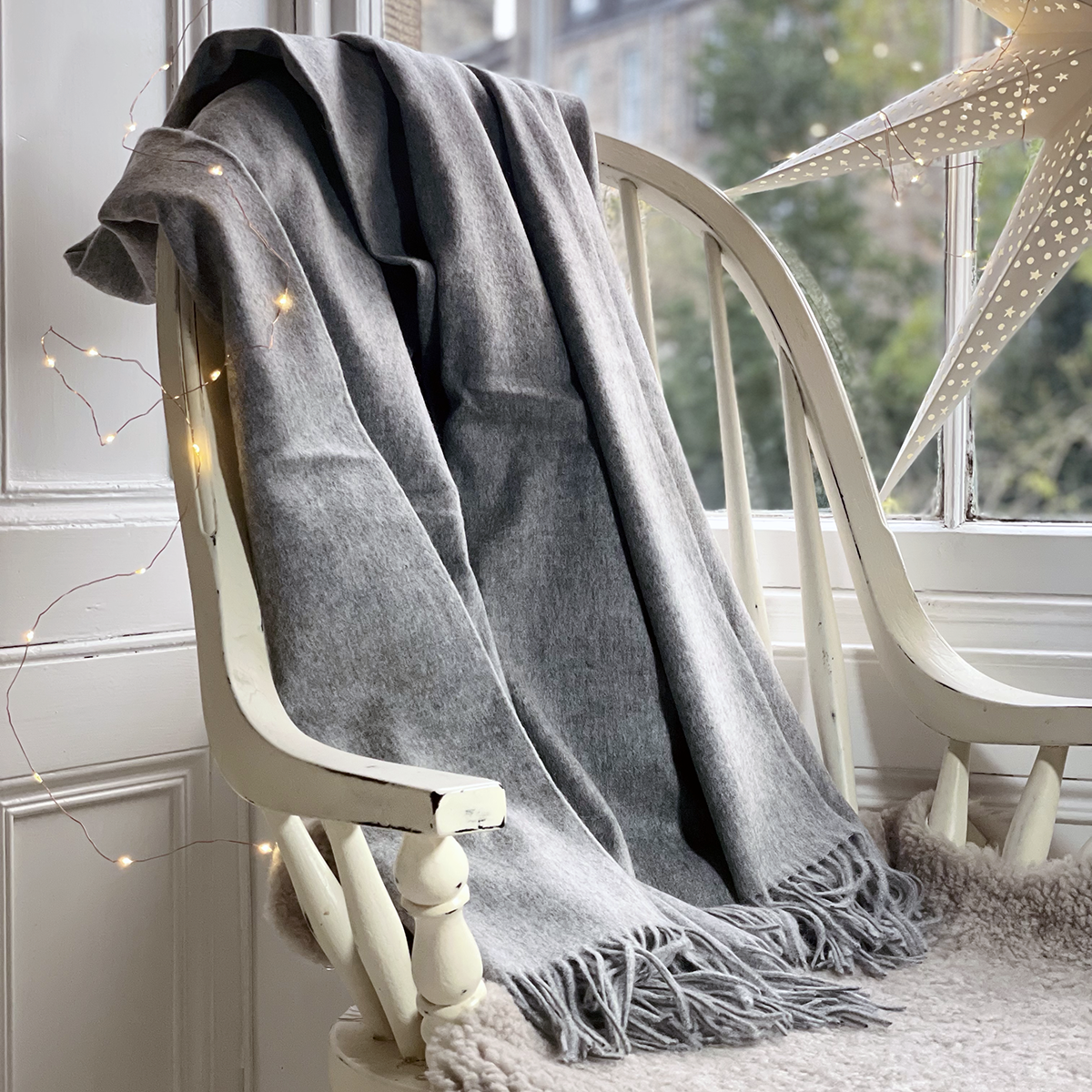 Luxurious Pure 100% Lambswool Blanket - Grey Melange - 20% OFF