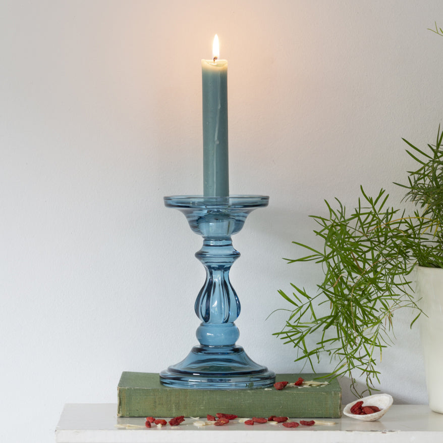 Glass Candle Holder - Azure Blue