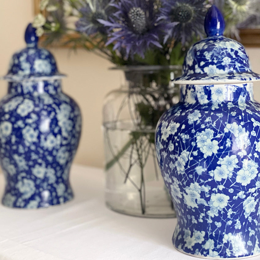 Antique Victoria Ware Ironstone Blue Ginger Jars