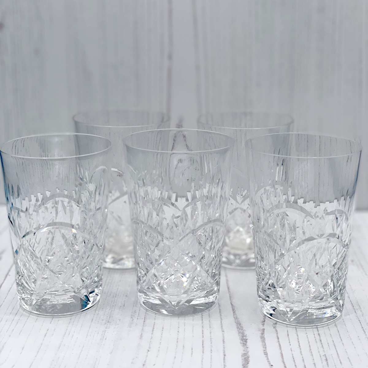 Vintage Edinburgh Crystal Tall Tapered Whisky Glasses - Set of Five