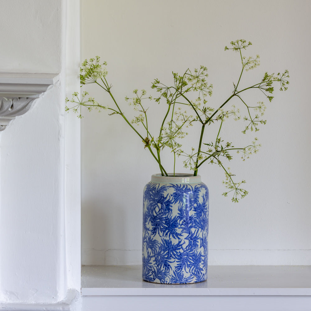 French Blue Leaf Vase - Tall