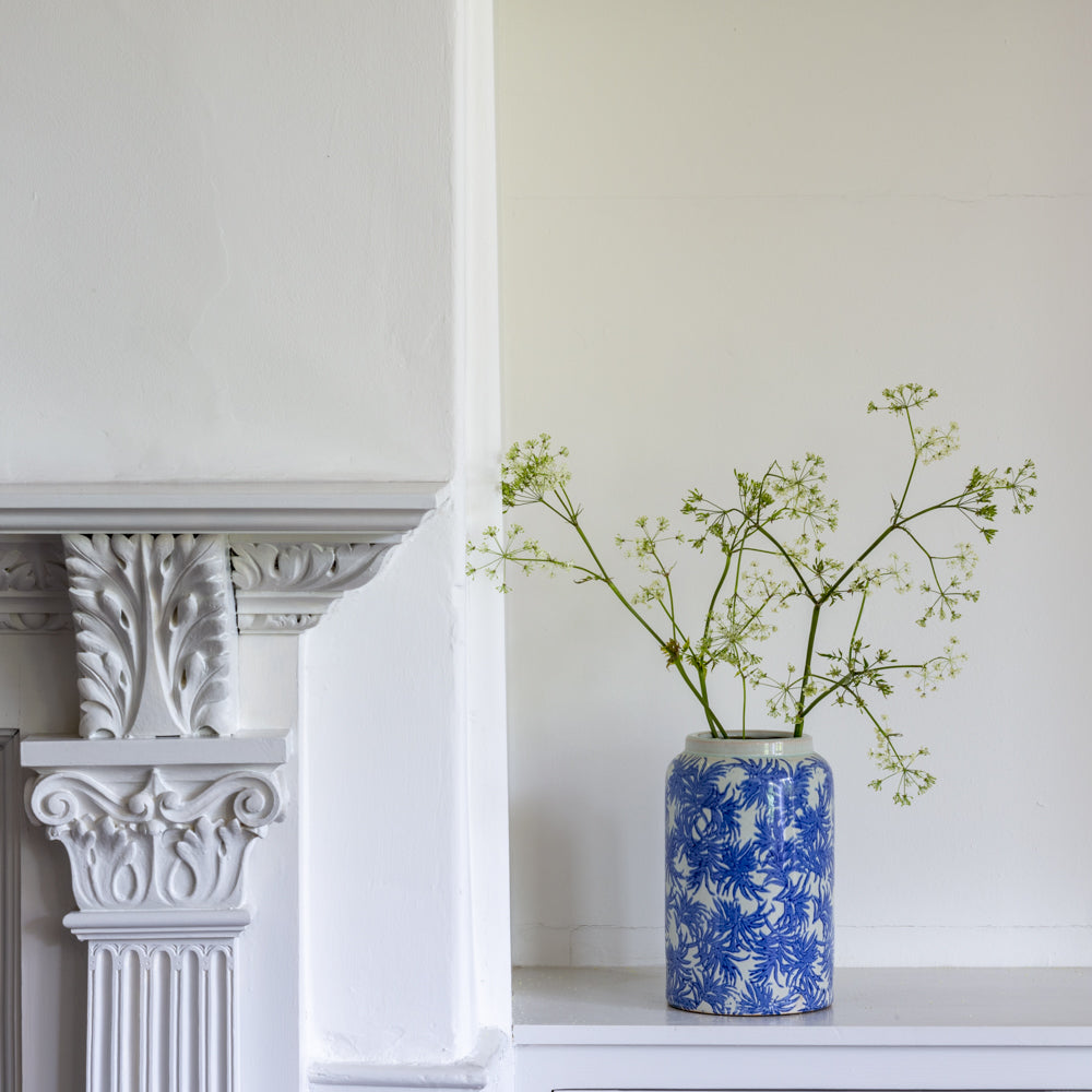 French Blue Leaf Vase - Tall