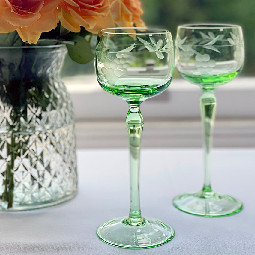 Pair of Green Hock Glasses