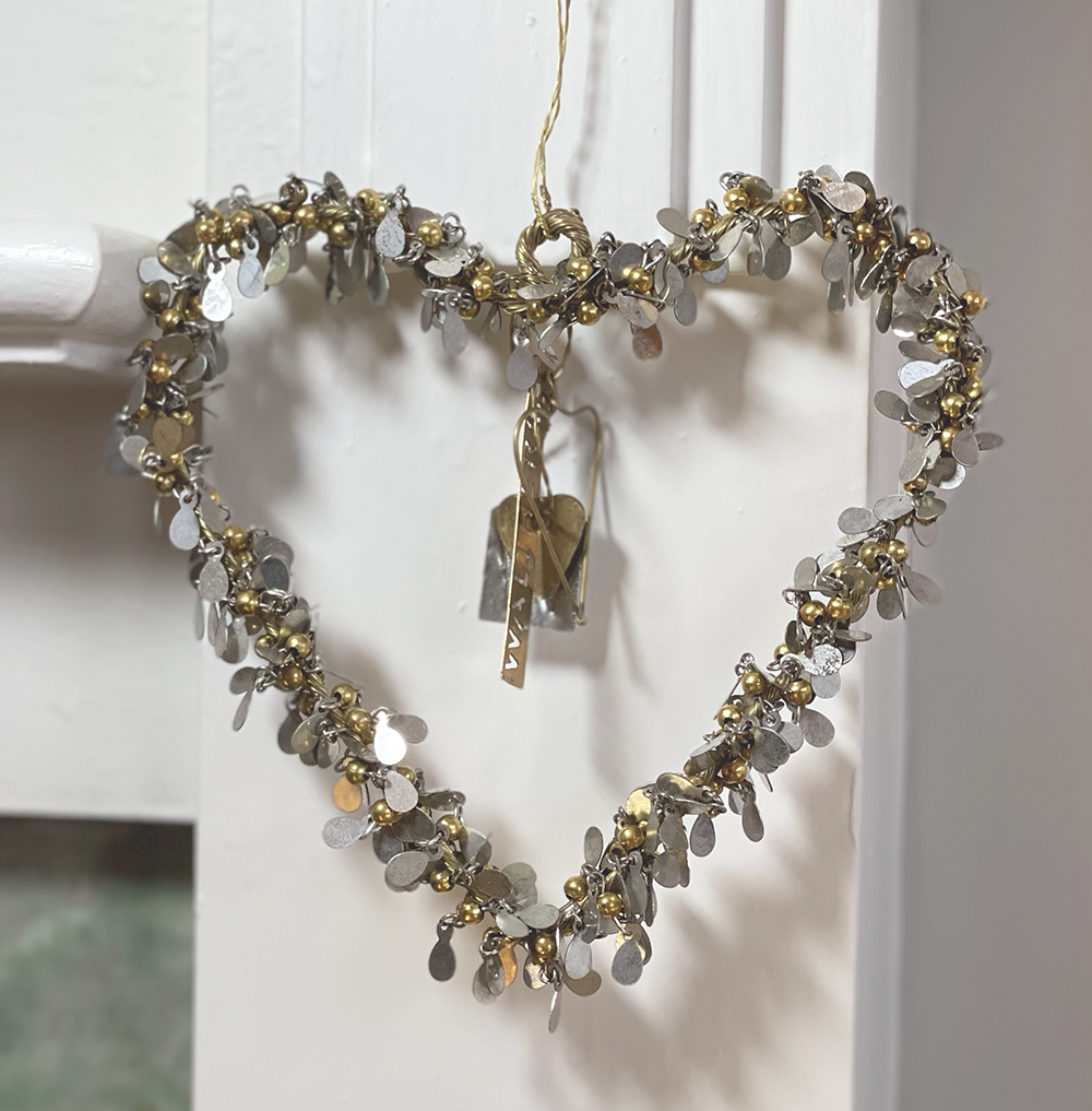 Vintage Gold & Silver Heart Ornament